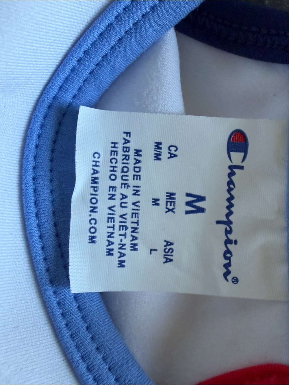 Champion White T‑Shirt with Blue Neck Trim
